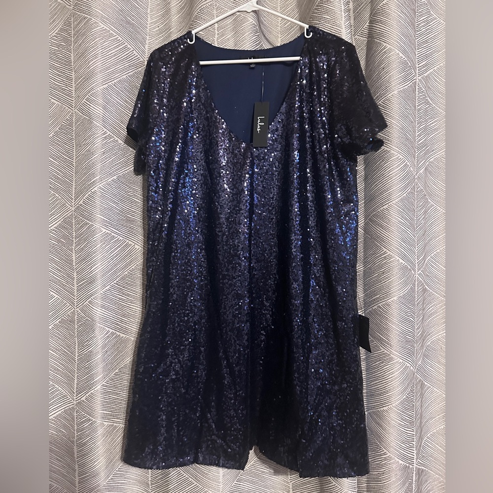 2X Lulu’s Midnight Navy Blue Sequin Shift Dress NWT